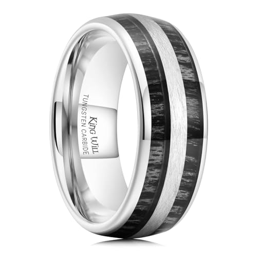 King Will Wolfram Ehering für Männer - 8mm Trauring mit Einlage aus schwarzem Ebenholz - Polierter & gebürsteter Finish, widerstandsfähig, 67.2 (21.4) von King Will