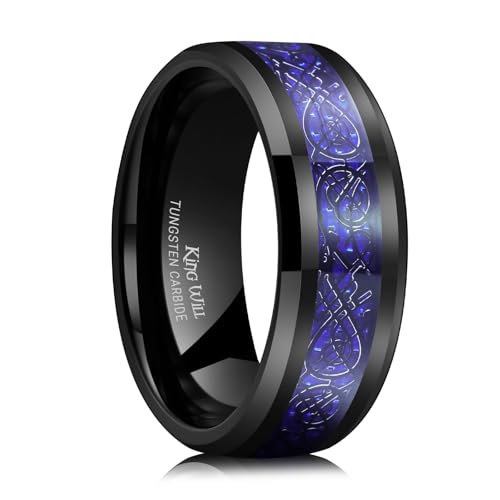 King Will Wolfram Herren Ehering - Drache 8mm Schwarz & Blau Keltischer Drache Komfort Passform 59.4 (18.9) von King Will