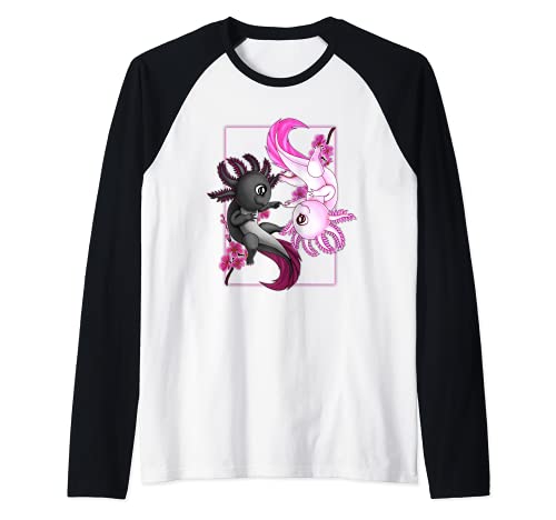 Axolotl Yin Yang Plüschtier Kirschblüte für Mädchen und Jungen Raglan von King of Tees