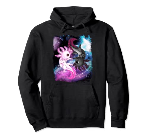 Niedliches Axolotl Yin Yang Plüschtier schwimmend Weltraum Mädchen Jungen Pullover Hoodie von King of Tees