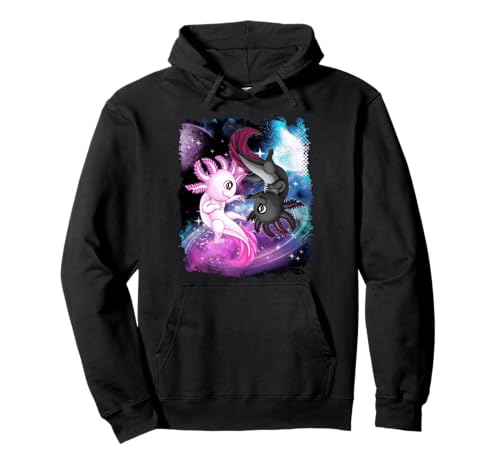 Niedliches Axolotl Yin Yang Plüschtier schwimmend Weltraum Mädchen Jungen Pullover Hoodie von King of Tees