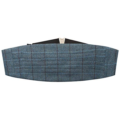 Aegean Blue Check Tweed Kummerbund von King & Priory