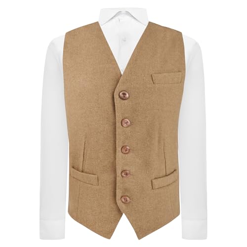 King & Priory Mandelbraune gewebte Wollweste, Tweed, Mandelbraun, XXL von King & Priory