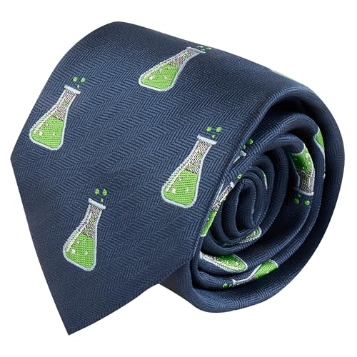 King & Priory Marineblaue Fischgräten-bestickte Wissenschaft konische Flachmann-Krawatte von King & Priory