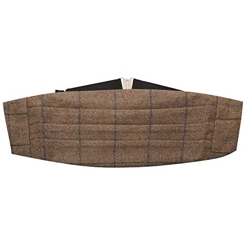 King & Priory Peanut Brown Check Tweed Kummerbund, braun, Einheitsgröße von King & Priory