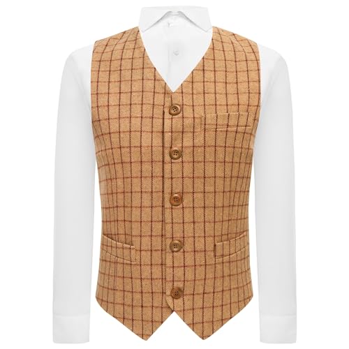 Tattersall Karierte Weste, Eichenbraun, Eichenbraun, XXL von King & Priory