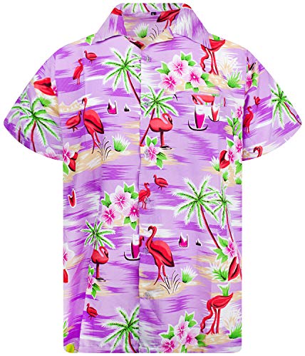King Kameha Funky Hawaiihemd, Kurzarm, Flamingos, Violett, M von King Kameha