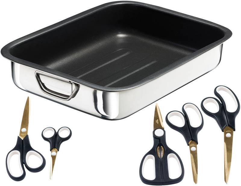 KING Auflaufform "Easycut" Edelstahl 7 Liter, mit Antihaftbeschichtung inkl. 5 Scheren von King