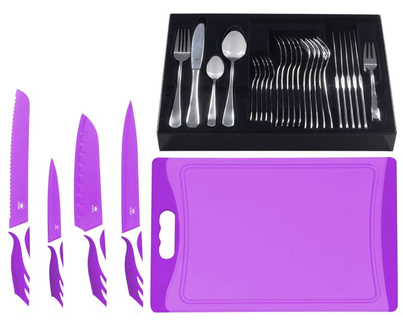 KING Besteck-Set ""BAS" inkl. Etui, 4 Küchenmesser und 1 Schneidebrett" von King