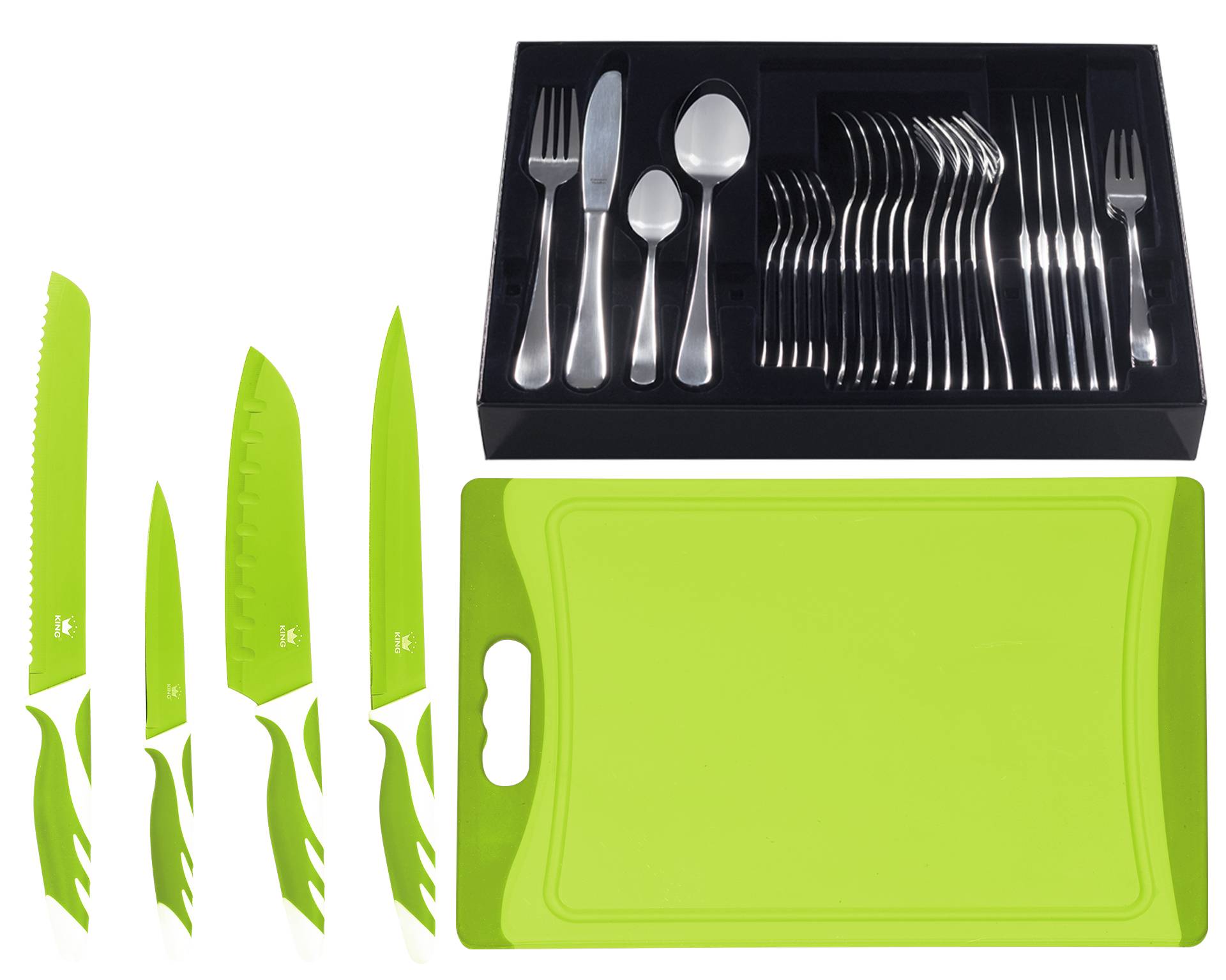 KING Besteck-Set ""BAS" inkl. Etui, 4 Küchenmesser und 1 Schneidebrett" von King