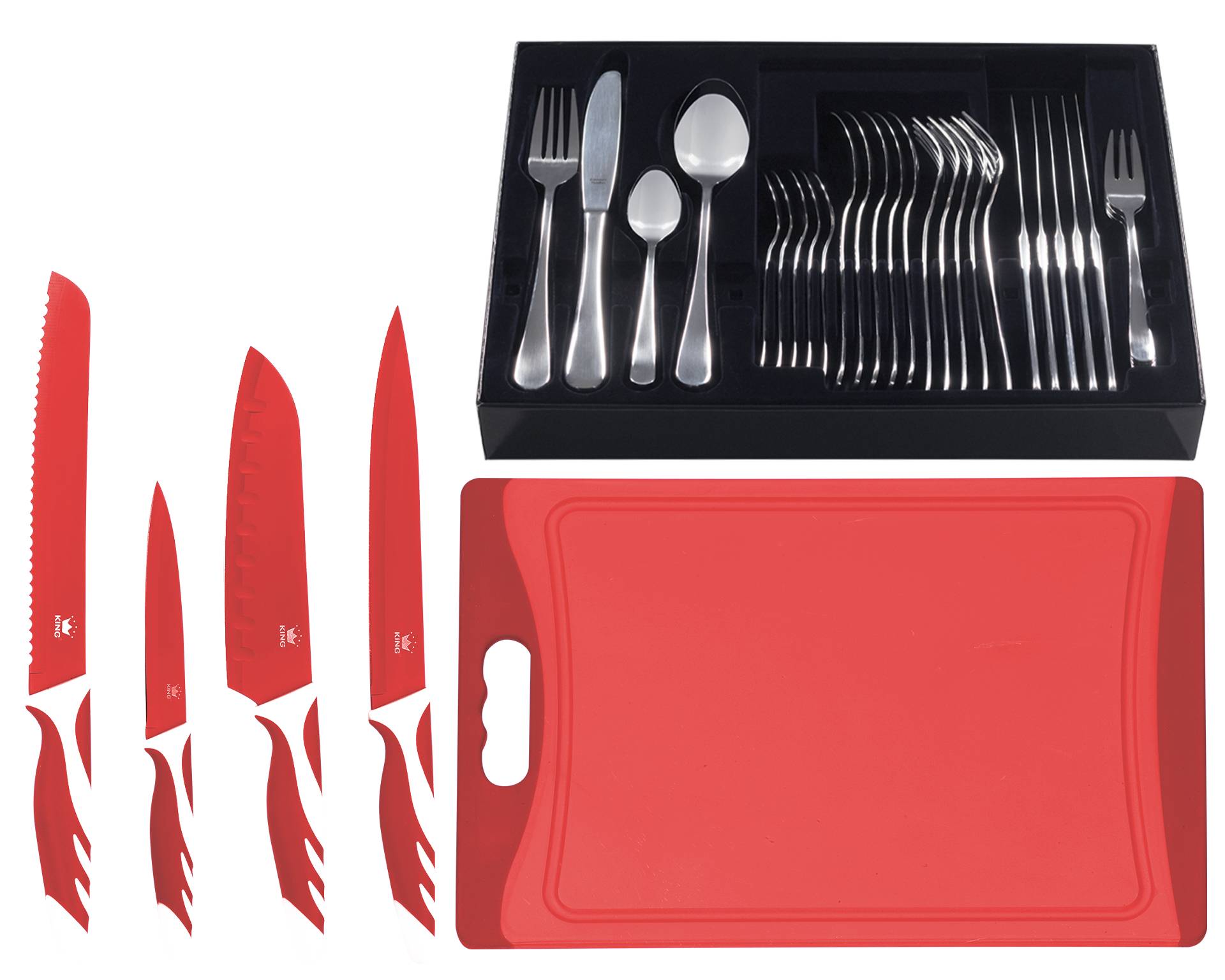 KING Besteck-Set ""BAS" inkl. Etui, 4 Küchenmesser und 1 Schneidebrett" von King