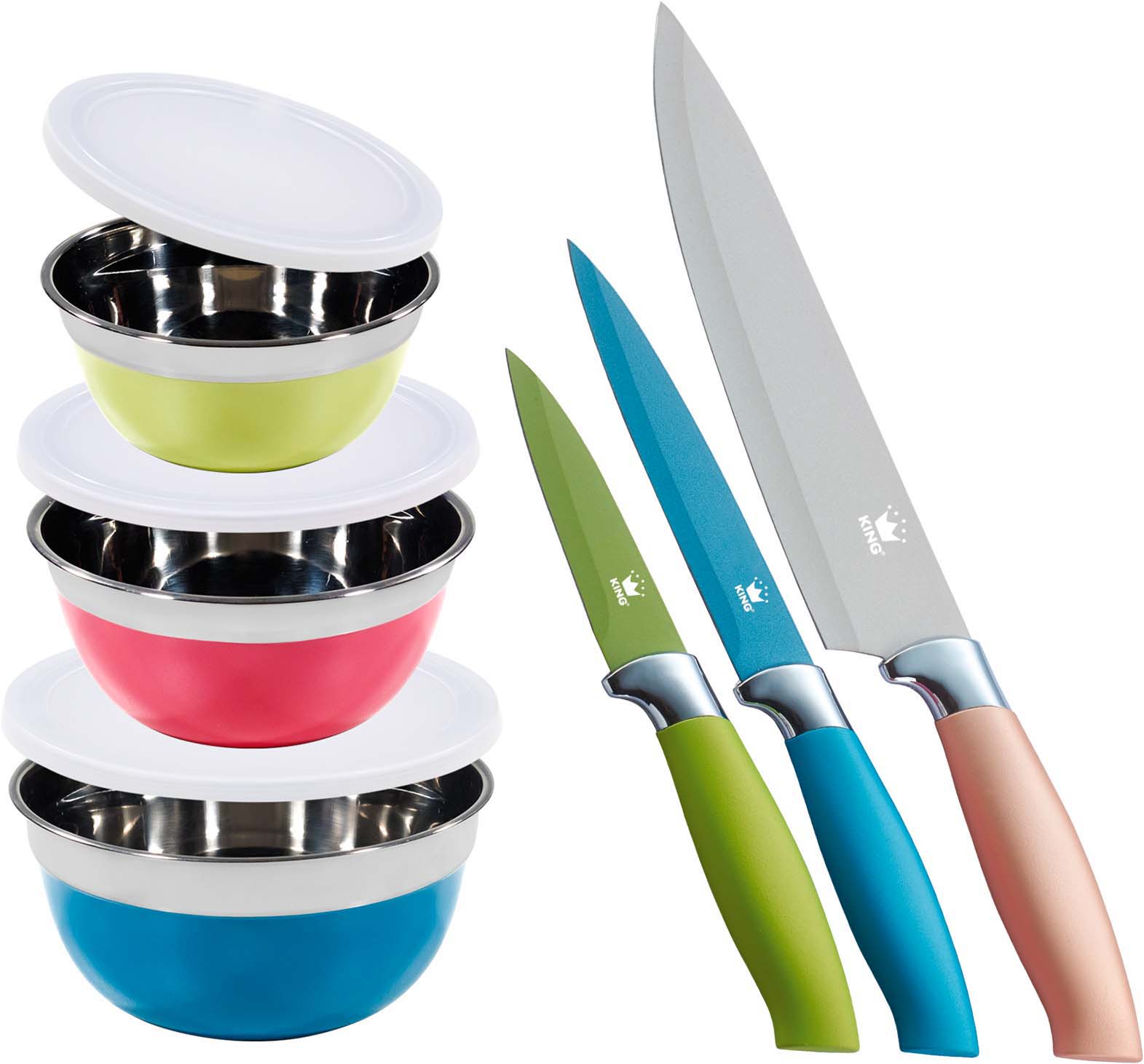 KING Messer-Set "AROMI Metallic" inklusive 3tlg. Schüssel-Set von King