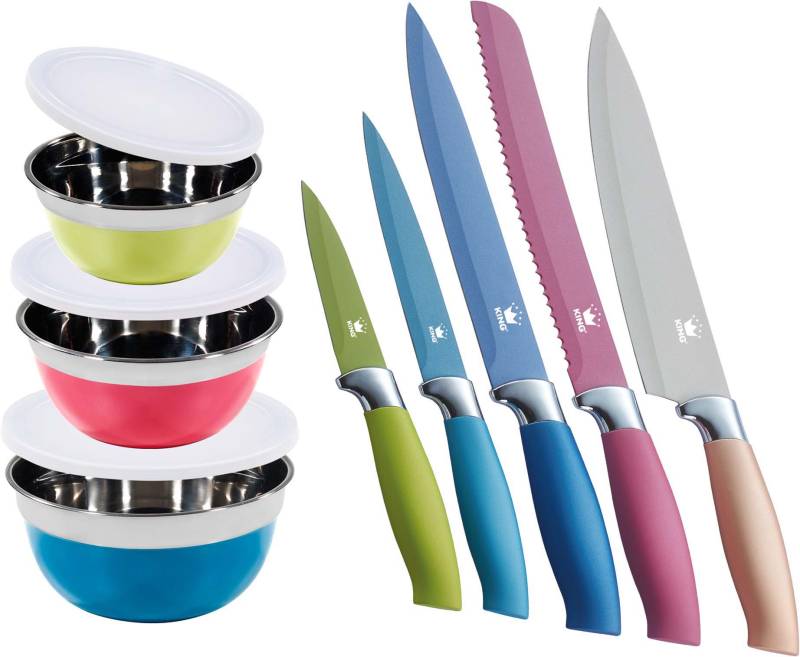 KING Messer-Set "AROMI Metallic" inklusive 3tlg. Schüssel-Set von King