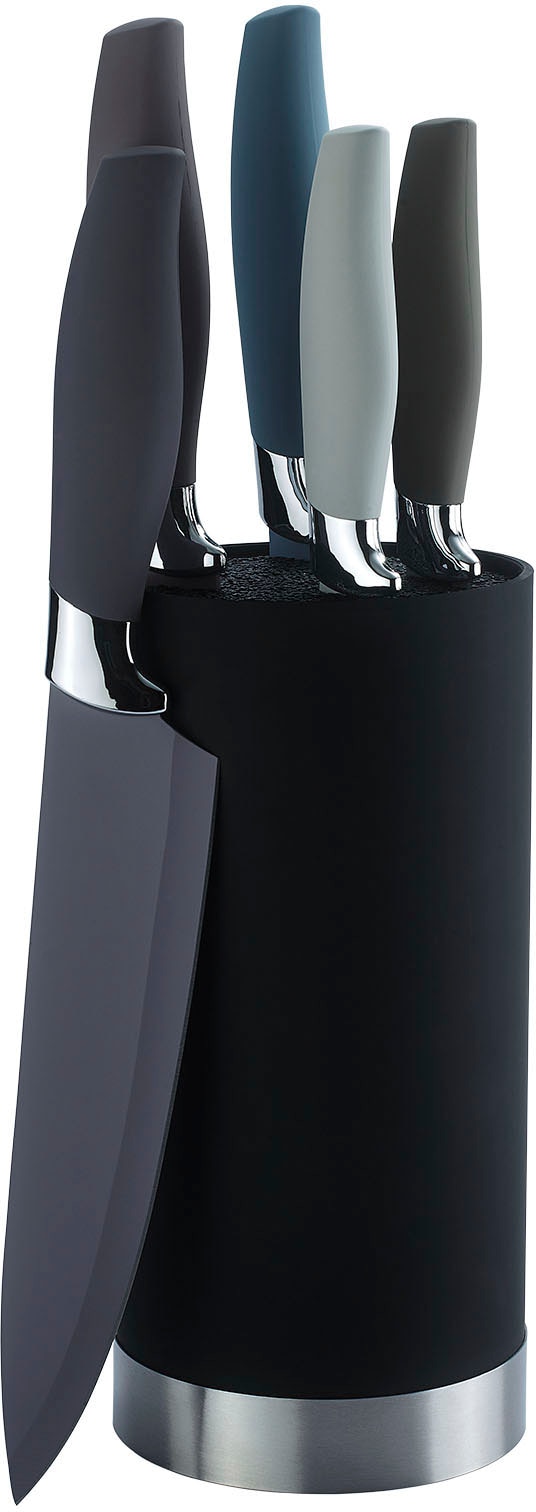 KING Messer-Set "NUANCE" 5 Küchenmesser, 1 Messerblock, Antihaftbeschichtete Messerklingen von King