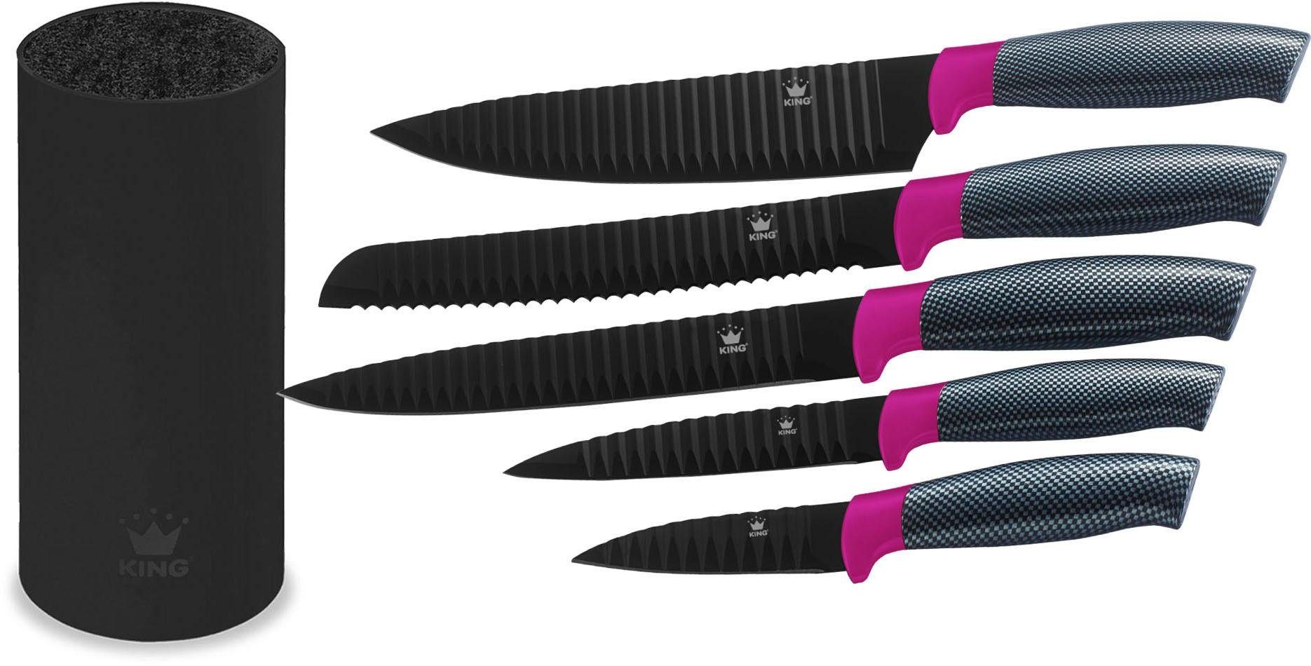 KING Messerblock "Carbon Optic" 6 Stk. Wellenschliff von King