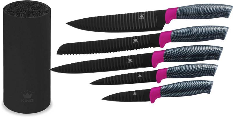 KING Messerblock "Carbon Optic" 6 Stk. Wellenschliff von King
