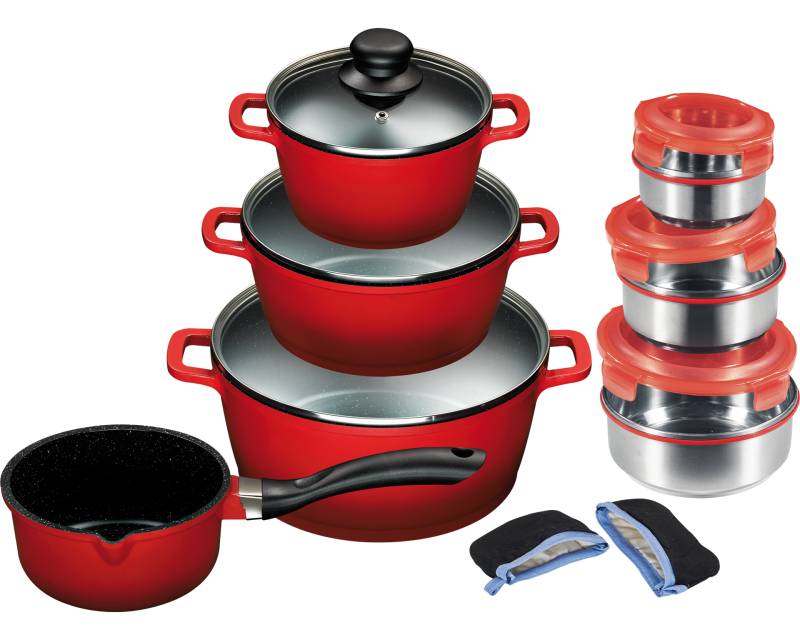 KING Topf-Set "ALUGUSS" Set, je 1 Kochtopf 16/20/24 cm, 1 Stieltopf 16 cm, Schüsselset, Grips, 15 Stk. tlg. Aluminiumguss von King