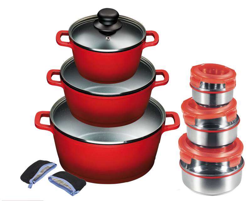 KING Topf-Set "ALUGUSS" Set, je 1 Kochtopf mit Deckel 16/20/24 cm, 9 Stk. tlg. Aluminiumguss von King