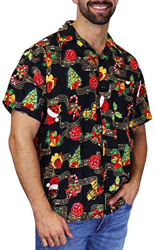 King Kameha Funky-Hawaii-Hemd, Weihnachten, Herren, Kurzarm, Christmas-Music, Schwarz, XXL von King Kameha