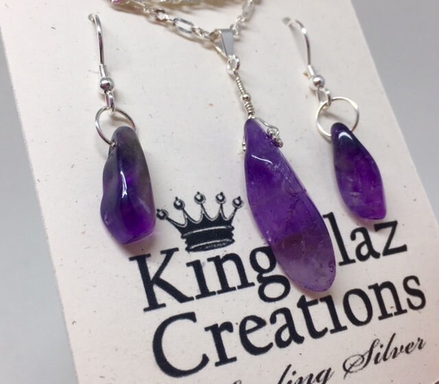 Amethyst Atemberaubendes Halsketten-Ohrring-Set Sterling Silber Mit Echtem Lila von KingBlazCreations