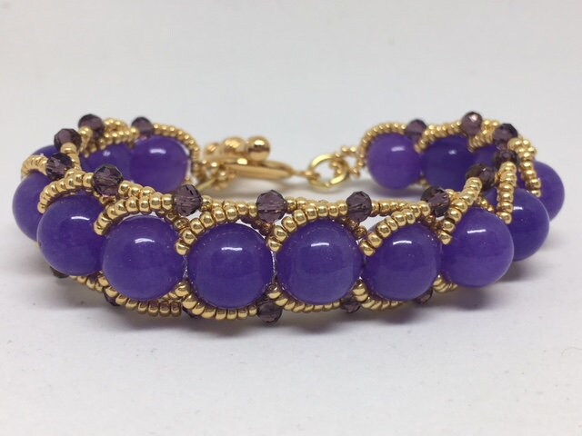 Amethyst Lila & Gold Rocailles Perlenarmband, Handgefertigt Und Schön von KingBlazCreations