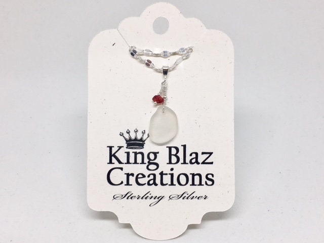 Echtes Seeglas - Sterling Silber Strand Halskette Gefrostetes Klares Mit Akzent Rotes Seeglas Einfach Schön von KingBlazCreations