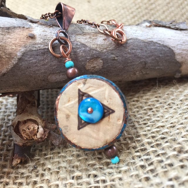 Einzigartige, Wiederverwendbare Kupfer & Kork, 2-Seitige Anhänger Halskette Weinkork Und Kupferrohr. Wunderschöne Blaue Patina Kupfer. Einzigartig von KingBlazCreations