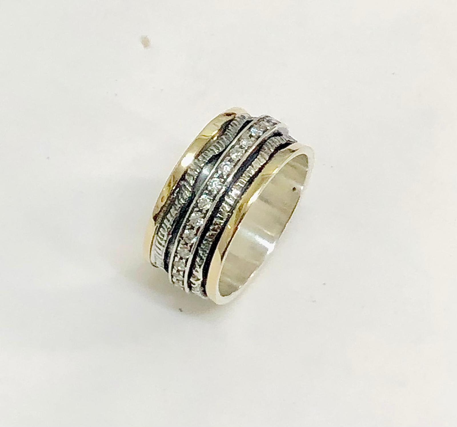 Zirkon Spinner Ring, 9K Gelb Gold Statement Chunky Boho Big Band Weißer Ring Zirkon Spinner Ring, 9K Gelb Gold Statement Chunky Boho Big Band Weißer Ring von KingDavidJewelryIL