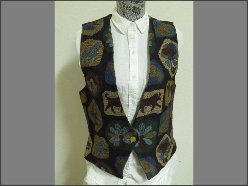 Sz 10 Boho Animal Print-Weinlese-Frauen Baumwolle Mischung #370 Anzug Weste von KingJamesVintage