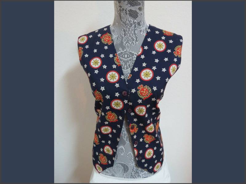 Sz 14 Navy Blue Nautical Star Print Vtg Womens Rayon #85N Suit Vest Waistcoat von KingJamesVintage