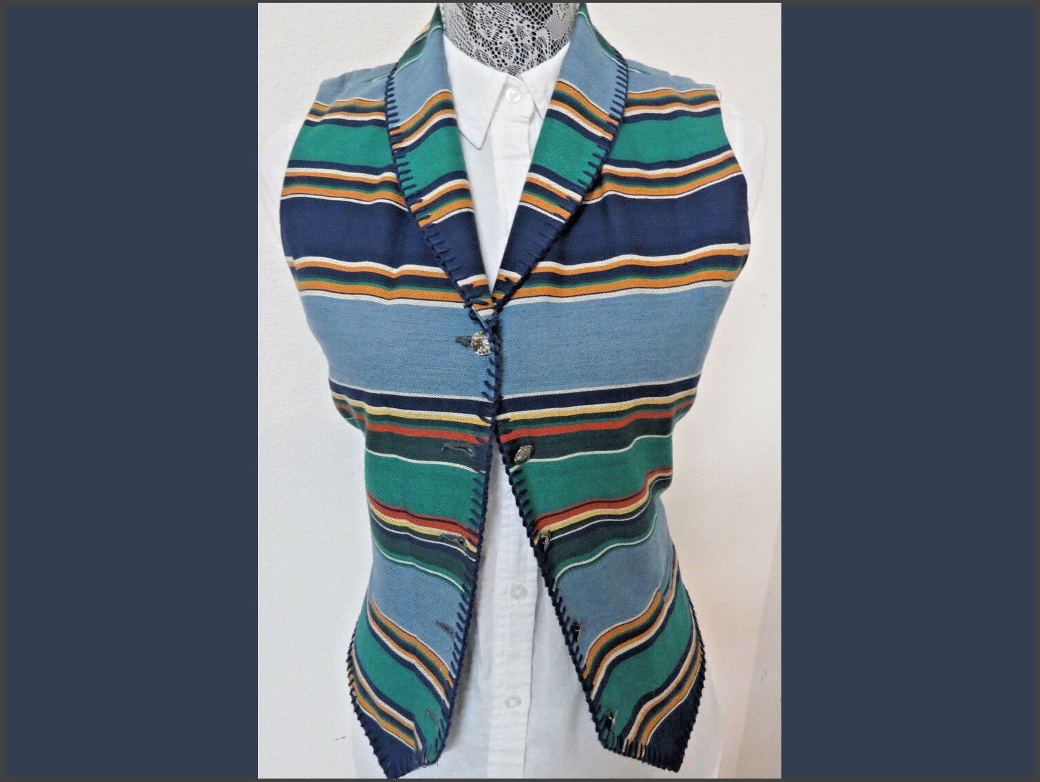 Sz 4 Boho Striped Vintage Womens 100% Cotton #169 Suit Vest Waistcoat von KingJamesVintage