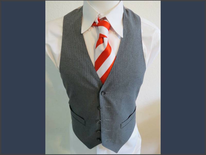 Sz 40 Gray Pinstriped Vintage Polyester #17C Mens Indie Suit Vest Waistcoat von KingJamesVintage