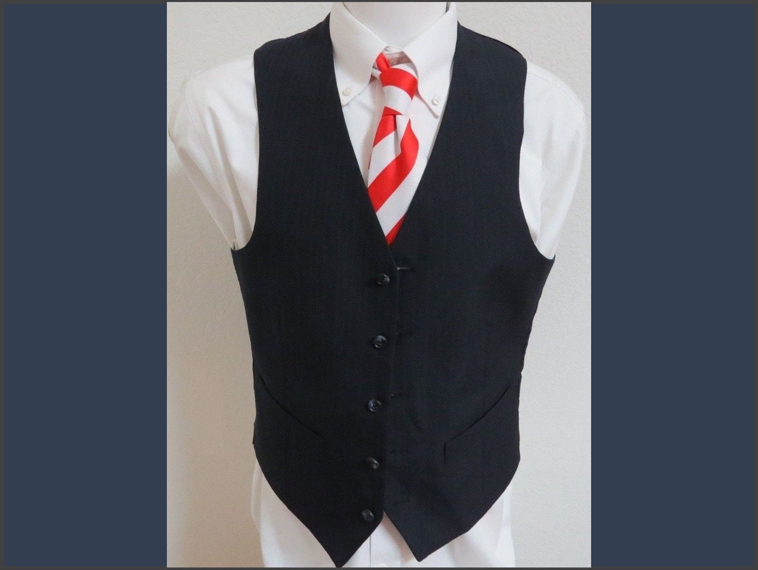 Sz 41 Navy Blue Multi-Color Pinstripe Vintage Mens Wool Blend #41x Suit Vest von KingJamesVintage