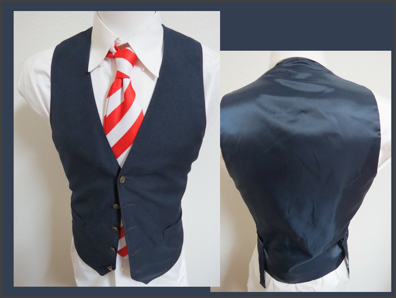 Sz 42 Navy Blue Solid Vintage Polyester #52H Mens Indie Suit Vest Waistcoat von KingJamesVintage