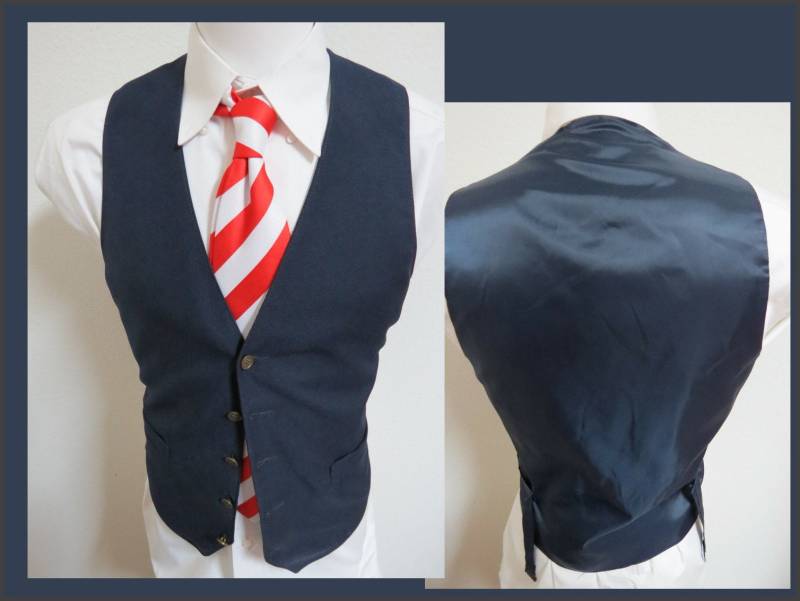Sz 42 Navy Blue Solid Vintage Polyester #52H Mens Indie Suit Vest Waistcoat von KingJamesVintage