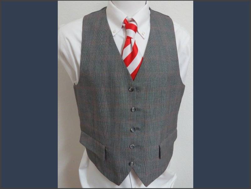 Sz L Gray/Red Plaid Vintage Mens Polyester #b31 Suit Vest von KingJamesVintage