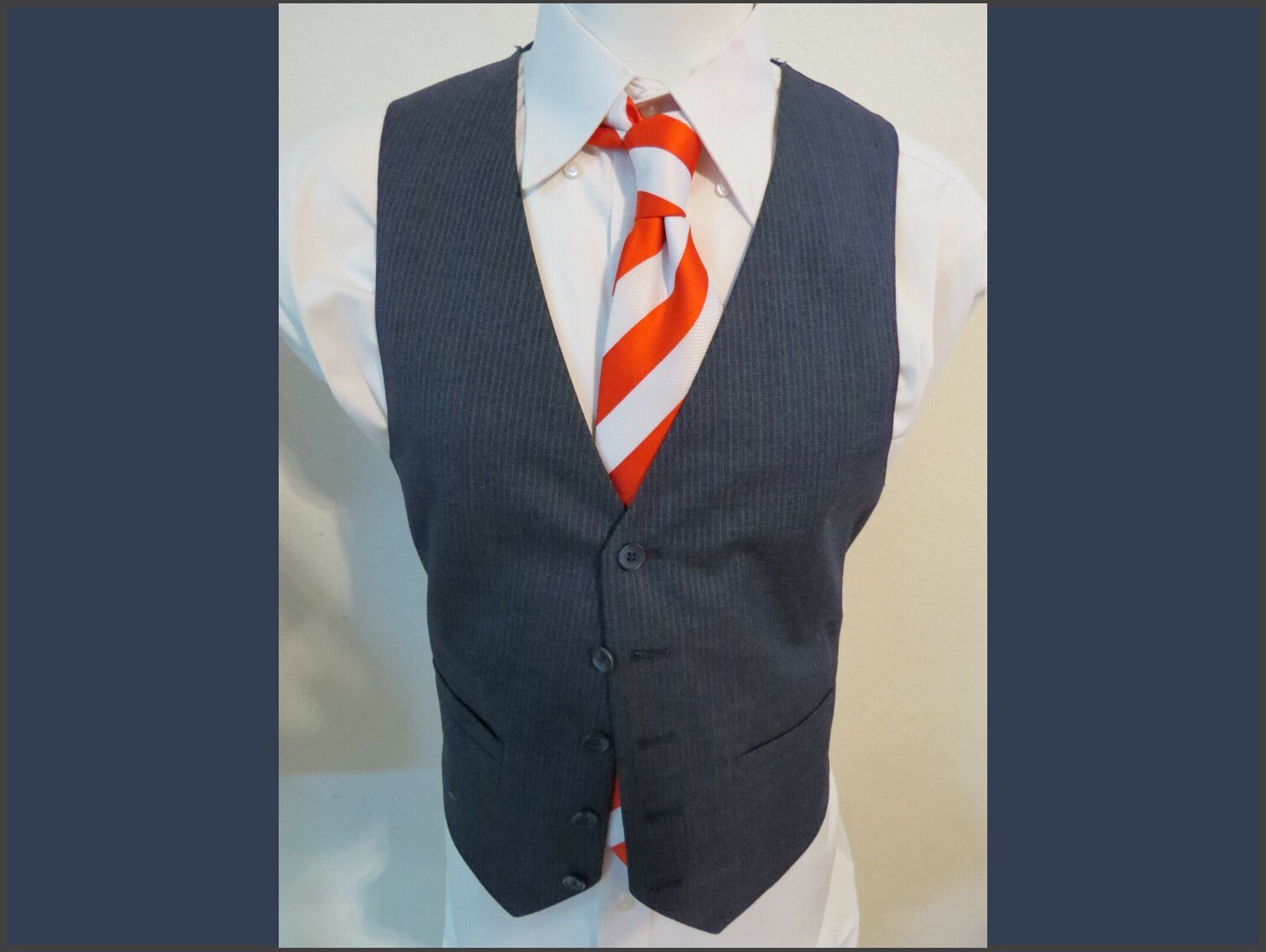 Sz L Holzkohle Gray Pinstriped Vtg Polyester #744 Mens Indie Suit Vest Waistcoat von KingJamesVintage