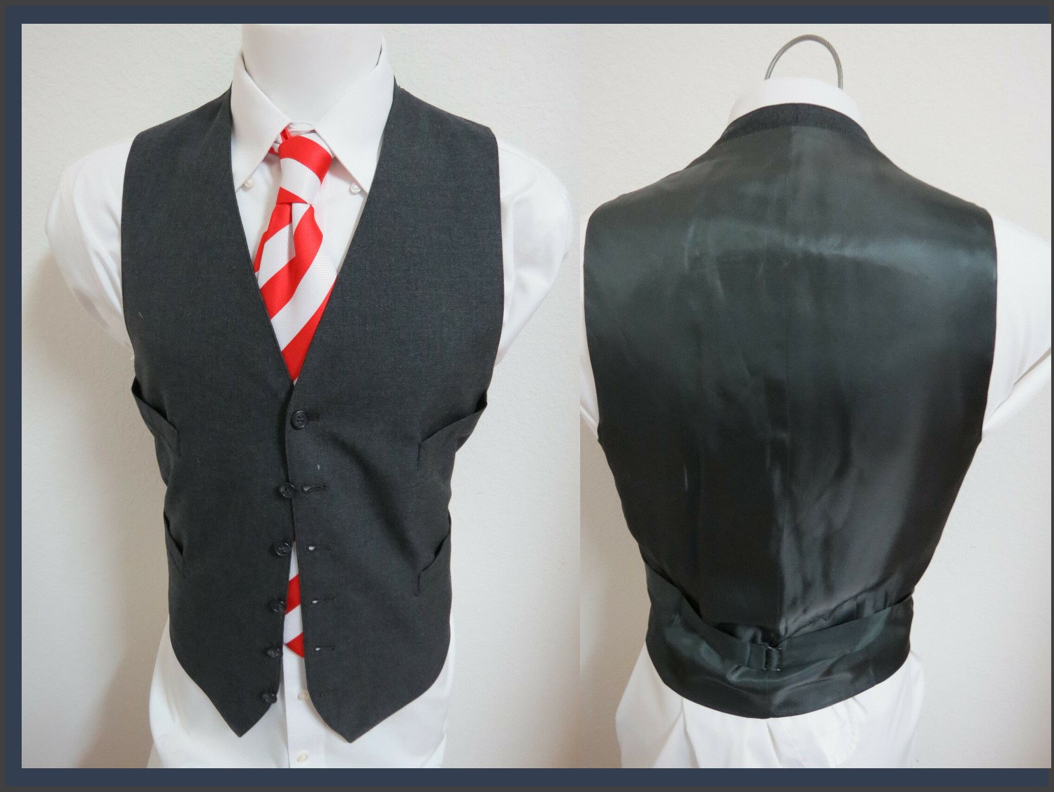 Sz L Holzkohle Gray Solid Vintage Mens Polyester #90I Suit Vest Waistcoat von KingJamesVintage