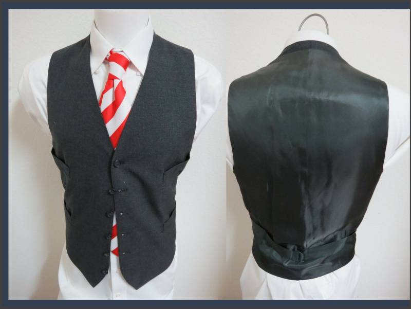 Sz L Holzkohle Gray Solid Vintage Mens Polyester #90I Suit Vest Waistcoat von KingJamesVintage
