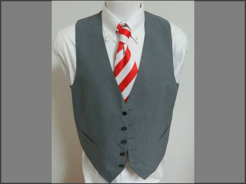 Sz L Licht Grau Nadelstreifen Vintage Herren Polyester #95 Anzug Weste von KingJamesVintage