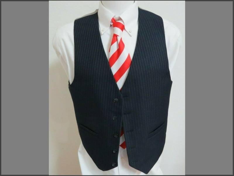 Sz-L-Marine-Blau Nadelstreifen Vintage Herren Polyester #87A Anzug Weste von KingJamesVintage