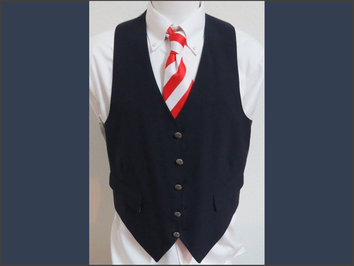 Sz L Navy Blue Solid Vintage Mens Polyester #93Z Suit Vest von KingJamesVintage