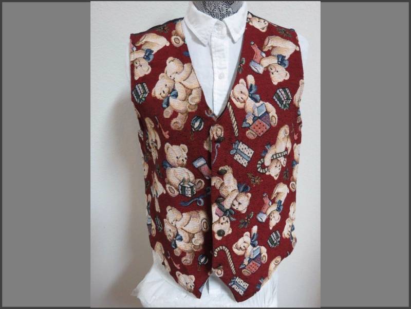 Sz L Rot Urlaub Weihnachten Druck Weinlese-Frauen Baumwollmischung #764 Anzug Weste von KingJamesVintage