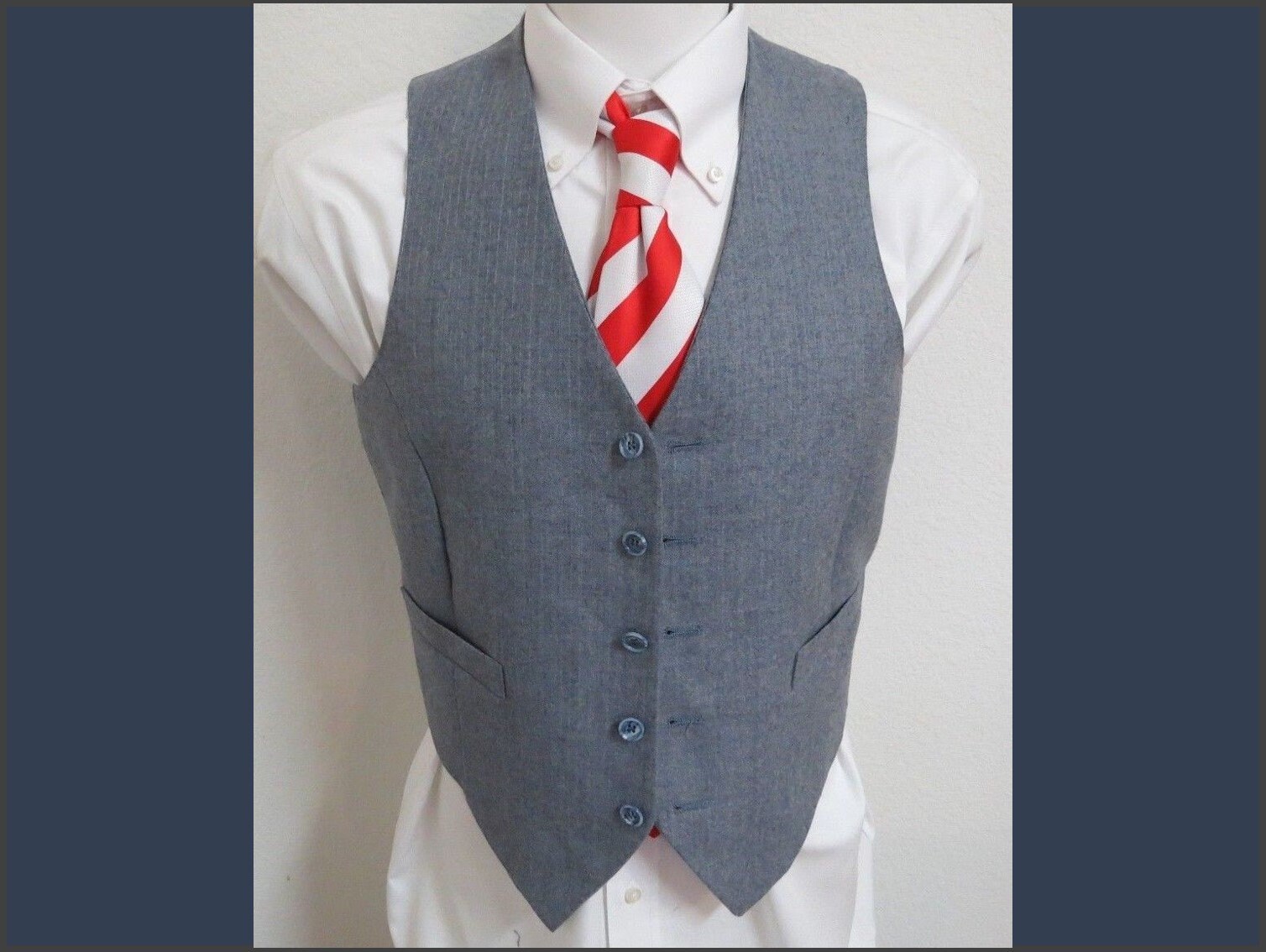 Sz M Blue/Tan Brown Pinstripe Vintage Mens Wool #18Y Suit Vest von KingJamesVintage