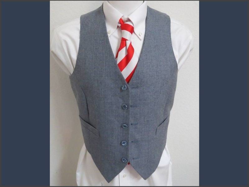 Sz M Blue/Tan Brown Pinstripe Vintage Mens Wool #18Y Suit Vest von KingJamesVintage