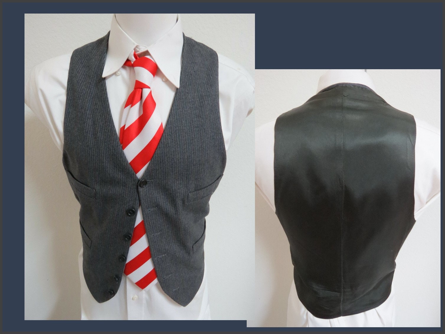 Sz M Gray/Blue/Red/White Striped Vintage Polyester Mens #40M Suit Vest Waistcoat von KingJamesVintage