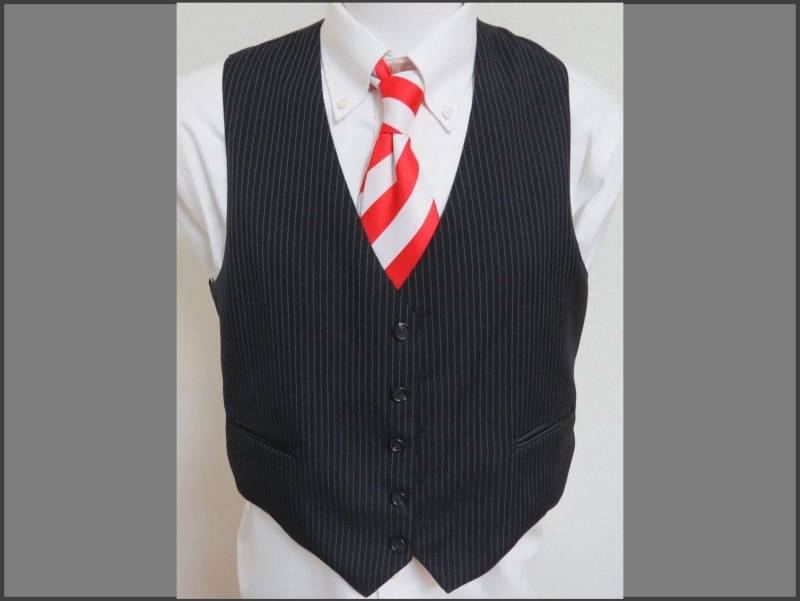 Sz-M-Marine-Blau Nadelstreifen Vintage Herren Polyester #242T Anzug Weste von KingJamesVintage