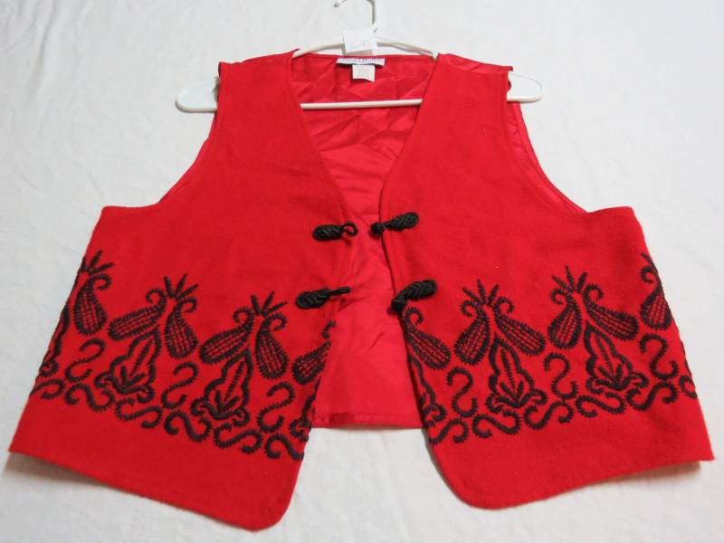 Sz M Red/Black Pattern Wool Blend Vtg #61D Womens Indie Suit Vest Waistcoat von KingJamesVintage