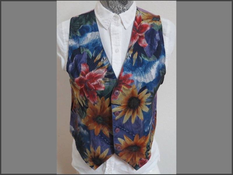Sz S Blumen Sonnenblume Drucken Daniel B. Brand Vtg Womens Polyester #13Z Anzug Weste von KingJamesVintage