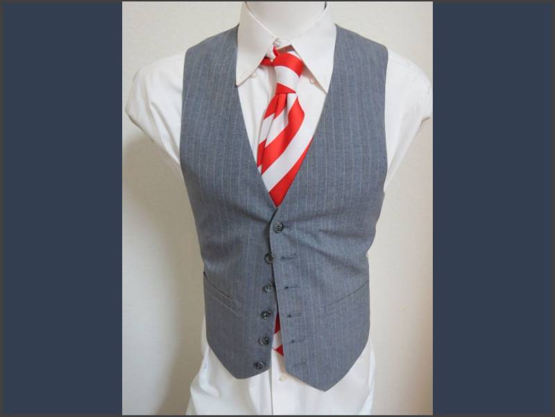 Sz S Gray/Tan Striped Vintage Polyester Mens #575 Suit Vest Waistcoat von KingJamesVintage